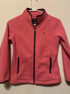 Nautica Hot Pink Fleece Zip Up Kids Girls Size 10 Athletic Embroidered Logo - Picture 1 of 3