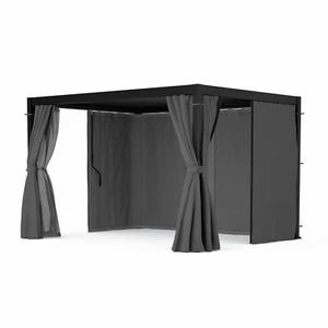 Pergola 3x4 mit Vorhängen und Moskitonetzen Gazebo Lamellendach Aluminiumrahmen - Bild 1 von 8