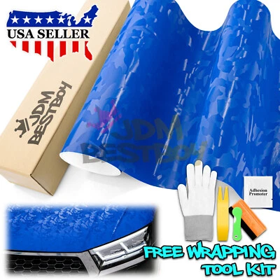 Camuflaje Sombra Azul Intenso Patrón Camuflaje Vinilo Envoltura Calcomanía Adhesiva Hoja Película Foto 1 de 4