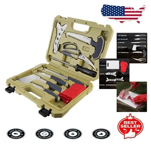 10-Piece Stainless Steel Hunting Knife Set with Case - Field Dressing Essentials - Picture 1 of 9