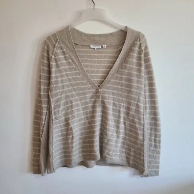 Cárdigan de cachemir 360 para mujer a rayas beige cuello en V talla S Foto 1 de 4