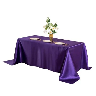 Rectangle Tablecloth Cover Purple Satin 60x102 Inches Bright Silk Smooth - Image 1 of 4