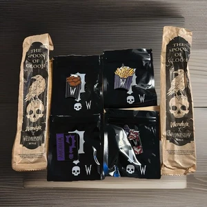 Wendy’s x Wednesdays Drive Thru Pop Up Pins (4) Set With 2 Spoons Of Gloom - Picture 1 of 4