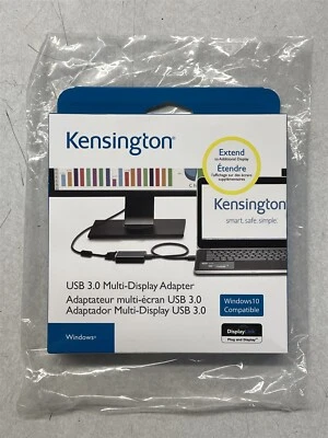 KENSINGTON USB 3.0 MULTI-DISPLAY ADAPTER W/ DISPLAYLINK NEW IN BOX-MULTIPLE - Image 1 of 4