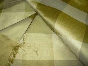 2 YDS 100% SILK PLAID CHECKS GOLDS DRAPERY UPHOLSTERY FABRIC FOR LESS - Picture 1 of 3
