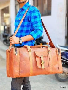 Bag Leather Genuine Travel Luggage Overnight Weekend Vintage 24'' Men's Duffel - Bild 1 von 6
