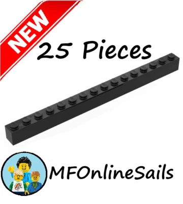 *NEW* 25x Genuine LEGO 1x16 Bricks - Black- Piece #2465 Bulk Long - Image 1 of 4