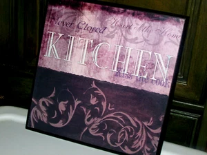 'BON APPETIT' & 'Never closed KITCHEN' plaques 12x12" pastel browns 2 (pantry) - Picture 1 of 5
