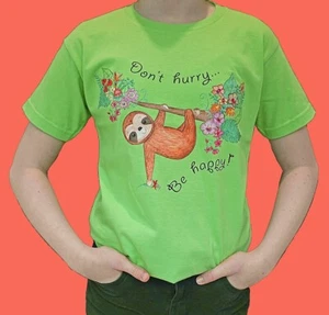 Childrens Green T-shirt: Green Tshirt "Don't Hurry, Be Happy!" Kids Green Tshirt - Picture 1 of 15