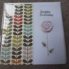 Hand stitched Orla Kiely themed Rose Happy birthday Card Pink