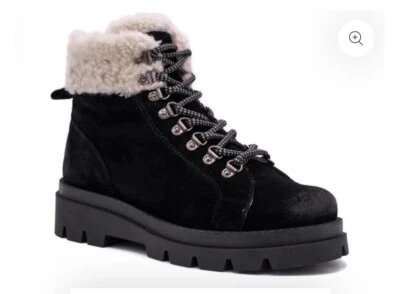 "BOTINES DE SENDERISMO MANAS negros de gamuza/tobillo de piel de oveja talla 38 1"" Platfm". Puntera redonda Foto 1 de 3