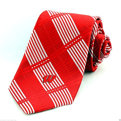 Gravata masculina Wisconsin Badgers presente universitário xadrez gravata vermelha - Imagem 1 de 2