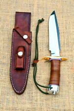 CUSTOM HANDMADE D2 STEEL HUNTING SOG BOWIE KNIFE WITH STACKED LEATHER HANDLE