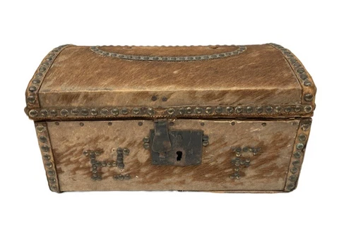 Antique 1800s NATHAN NEAT Boston MA Hide Covered Dome Stagecoach Trunk Original Cover