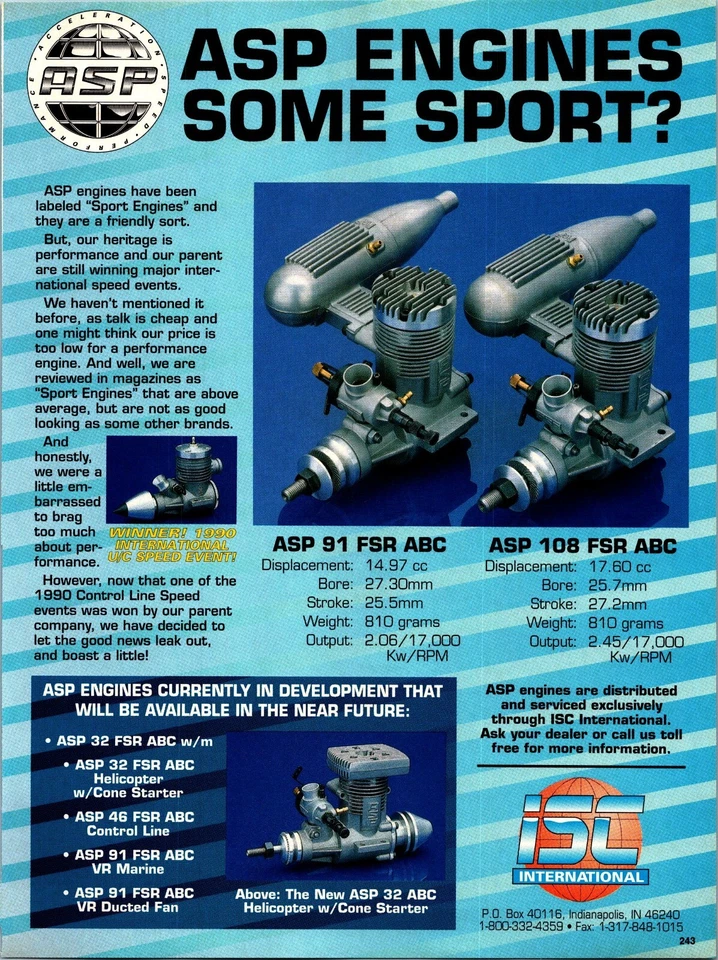 ASP RC Engines Vintage 1991 Print Ad Wall Art Decor - Image 1 of 1