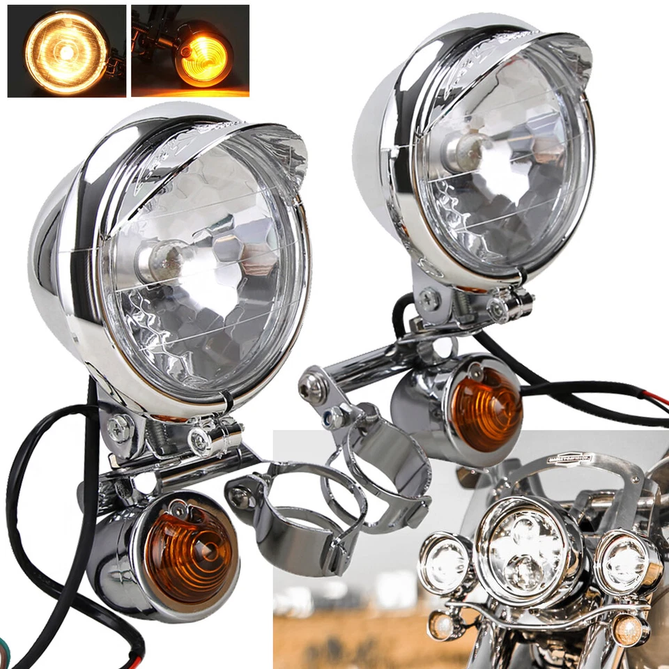 Set Motorcycle Passing Turn Signal Driving Spot Fog Light Bar Bracket For Harley - Изображение 1 из 4