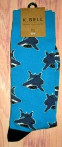 MENS K.BELL SHARKS BLUE CREW SOCKS ONE SIZE (SHOE SIZE 6.5 -12) - Picture 1 of 1