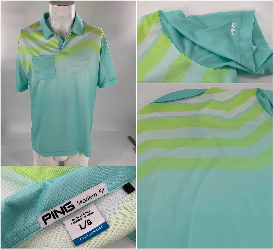Ping Modern Fit Golf Polo Shirt L Men Light Blue Neon Poly LNWOT YGI L2-311 - Image 1 of 4