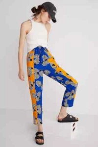 Anthropologie Farm Rio Barrel Pants Leopard Drawstring Tropical Blue Size L NEW - Picture 1 of 7