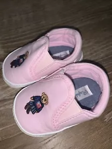 SELTENE Polo Ralph Lauren rosa Polo Bär Slipper Kleinkind Mädchen Schuhe 1 Baby Flagge - Bild 1 von 7