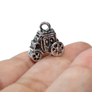 Stagecoach Charms Antique Silver Tone Two sided 3D (6 charms in one lot) Vehicle - Picture 1 of 3