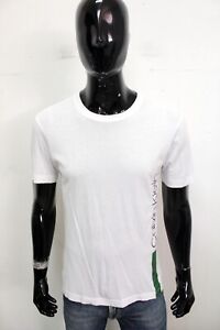 Calvin Klein Maglia Uomo Taglia M Cotone T-Shirt Maglietta Bianco Manica Corta
