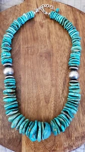 Native American Navajo Graduated Turquoise Sterling Necklace 18” - 20" Gift Box - Picture 1 of 5