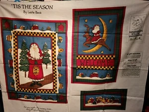 "TIS THE SEASON" LESLIE BECK 19X24 SANTA SNOW WALL HANGING COTTON PANEL ~ - Picture 1 of 4