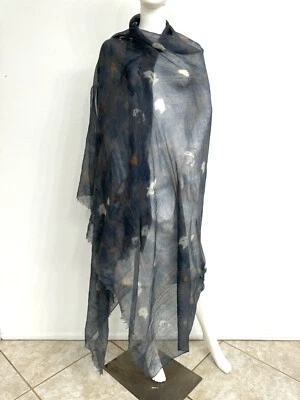 Brunello Cucinelli 100% 羊绒披肩蓝调 W 水彩图案 54 英寸 x 84 英寸全新无标签 — 第 1/4 张图片