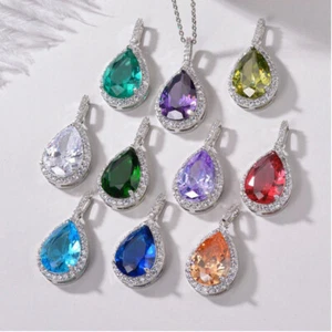 9pc Lot Birthstone Amethyst Citrine Blue Topaz Gemstone Women Necklace Pendant - Picture 1 of 10