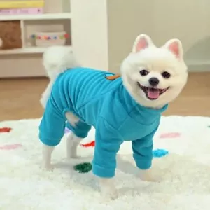 Bear Pattern Plush Dog Jumpsuit Soft Dog Base Coat Cat Pajamas for Cats Dogs - Picture 1 of 14