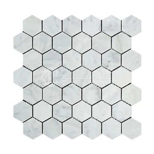 Carrara White Italian (Bianco Carrara) Marble 2 inch Hexagon Mosaic Tile - Picture 1 of 2