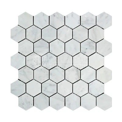 Carrara White Italian (Bianco Carrara) Marble 2 inch Hexagon Mosaic Tile - Image 1 of 2