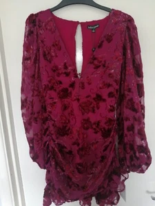 For Love And Lemons Sophie Velvet Floral Mini Dress Deep Red Size S - Picture 1 of 9