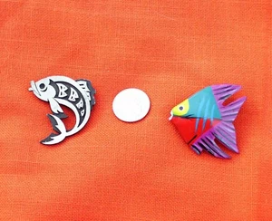 2 Vintage Fish Brooches/Pins, 1 Pewter, 1 wood - Picture 1 of 3