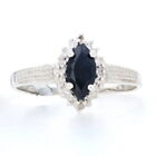 NEW Sapphire & Diamond Ring - Sterling Silver 925 Marquise .63ct Size 7