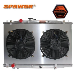 SPAWON For Acura TL 2004-2006 3.2L V6 Aluminum Radiator+Fan Shroud 2 Row 2273 MT - Picture 1 of 8