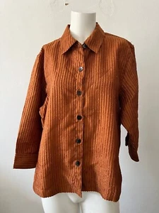Coldwater Creek shimmery burnt orange pleated textured button down blouse PL - Picture 1 of 8