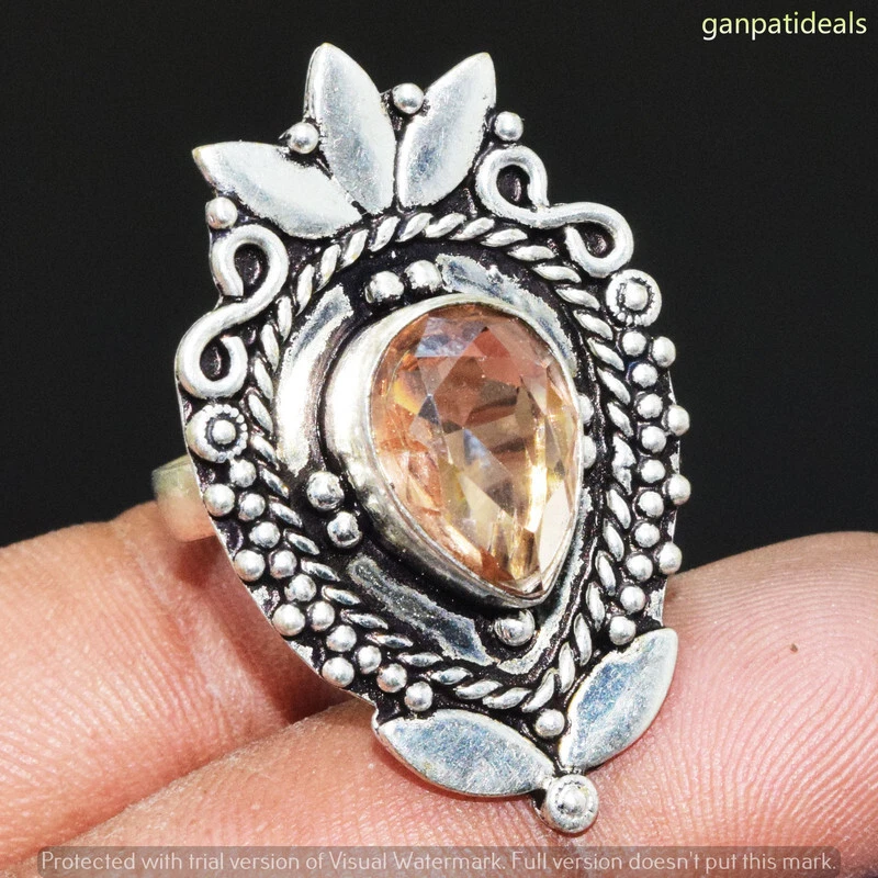 Anillo de piedras preciosas de vidrio naranja hecho a mano joyería talla EE. UU. - 9,75 GR-31566 Foto 1 de 1