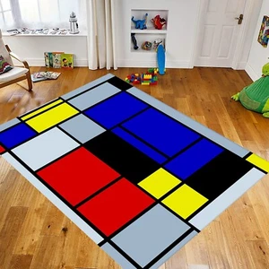 Piet Cornelies Mondrian Famous Art Rug, Abstract Pattern Rug, Geometric Line Red - Picture 1 of 10