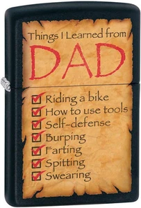 Zippo "Things I Learned From Dad" Black Matte Windproof Lighter 28372 NEW L@@K - Picture 1 of 1