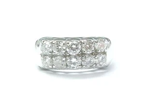 Anillo de dos filas de diamantes de corte redondo de oro blanco de 14 quilates de 1,02 quilates - Imagen 1 de 4