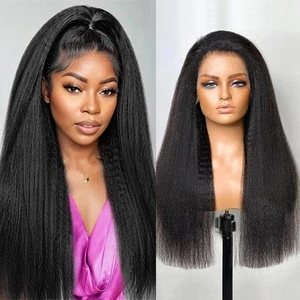 Kinky Straight Wig 13x6 Lace Front Wigs Human Hair 24 Inch Yaki Straight Huma... - Picture 1 of 6