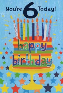 AGED 6 'YOU'RE 6 TODAY HAPPY BIRTHDAY' CARD AND MATCHING ENVELOPE 5" X 7" - Picture 1 of 3