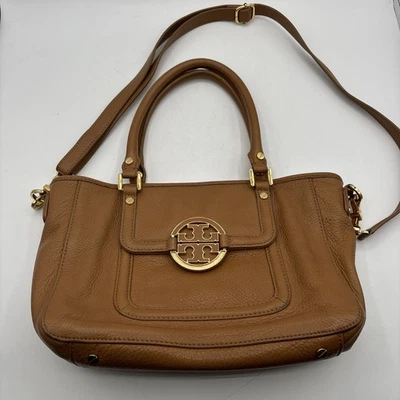 TORY BURCH Bag Amanda Satchel Brown Beige Camel Crossbody Removable Strap READ - Image 1 of 4