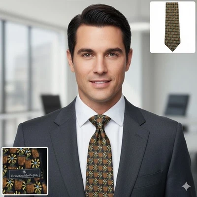Gravata masculina moda Ermenegildo Zegna 100% seda floral em vaso estampa de flores - Imagem 1 de 4