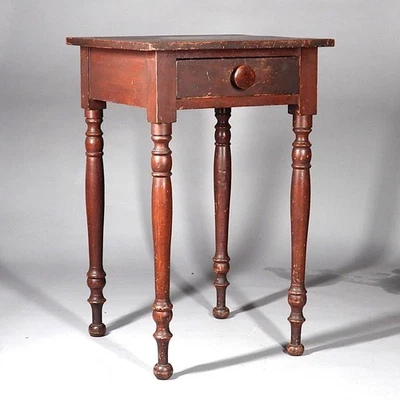 Antique 19thC. Country Primitive Red Grain Painted One Drawer Stand Work Table - Image 1 of 4