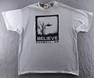 VINTAGE Roswell Alien Camicia Uomo XL Grigio Credere UFO MN Fruit of the Loom Y2K - Foto 1 di 10