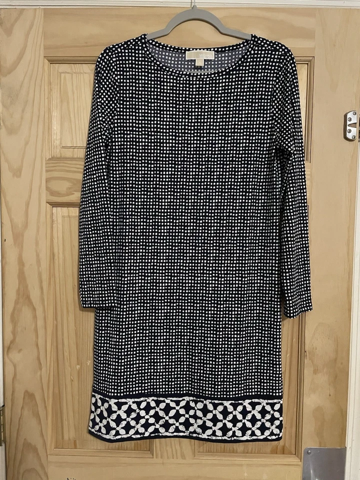 Michael Kors, Vestido Manga Larga Patrón Geométrico Talla Mediana MK Negocios Informal Foto 1 de 3