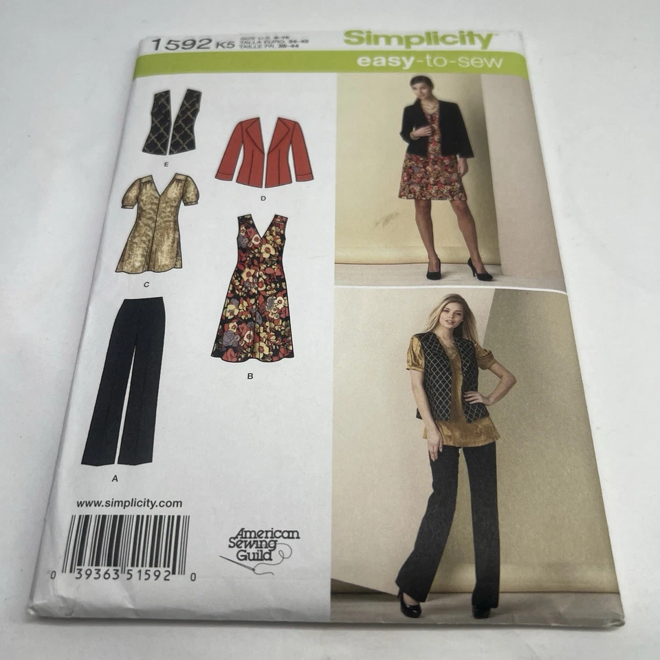 Simplicity Sewing Pattern 1592 Ladies Pants Dress Tunic Jacket Vest Size 8-16 UC - Image 1 of 4